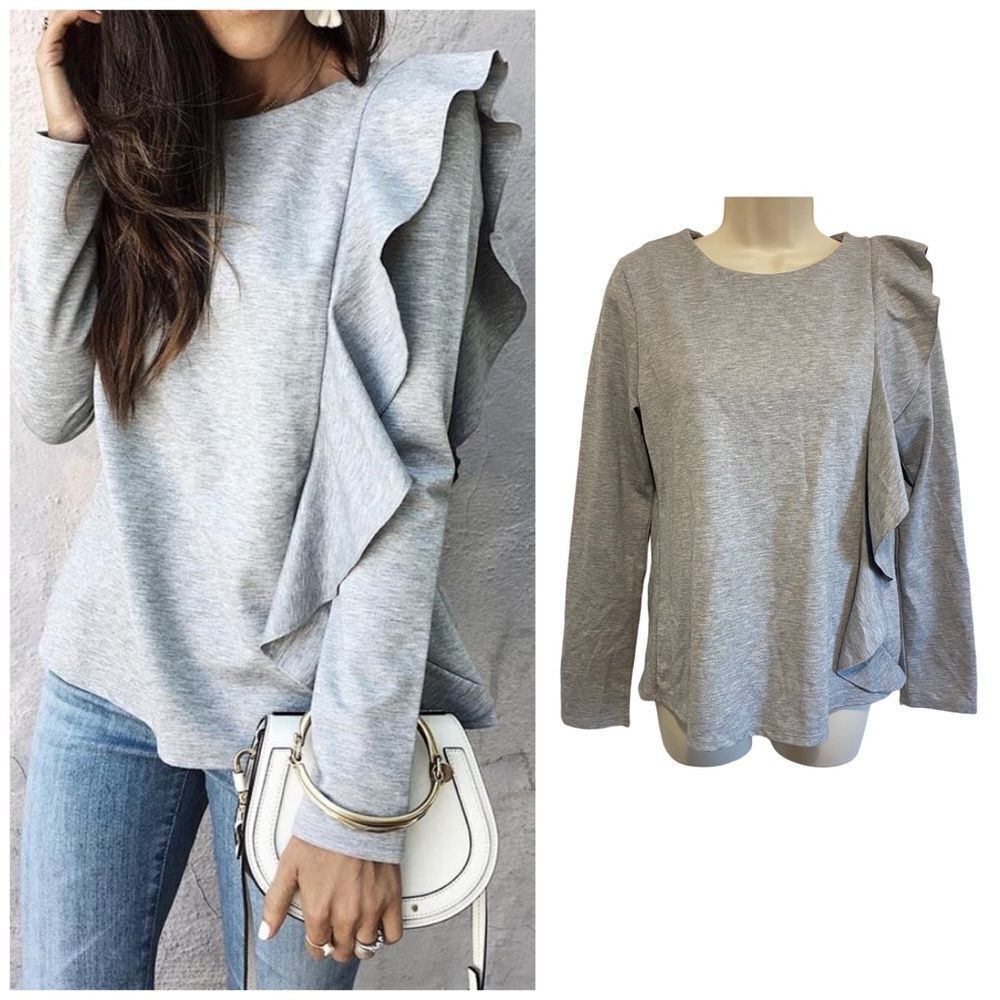 Halogen Ruffle Gray Sweater Top - image 1